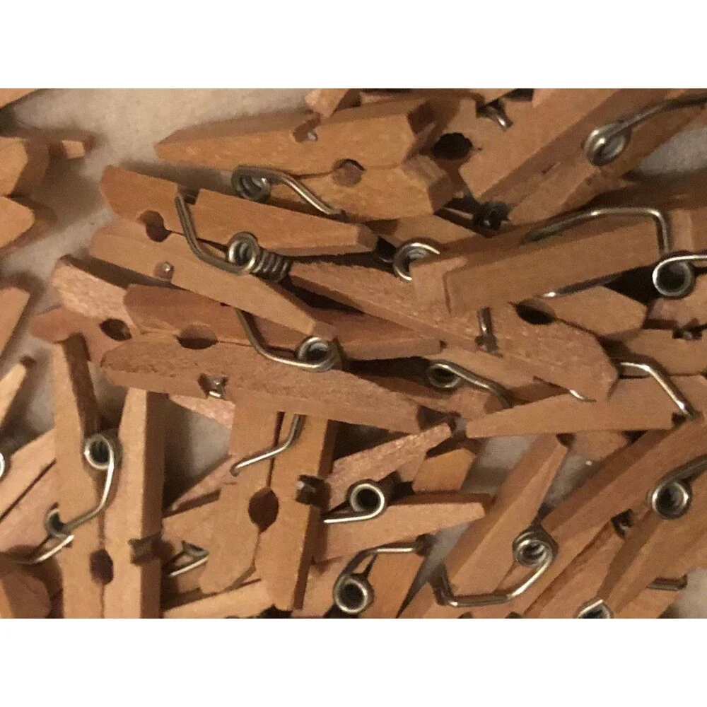 200 Mini Spring Clothes Pins Wood For Crafts Dollhouses Photo Paper 1